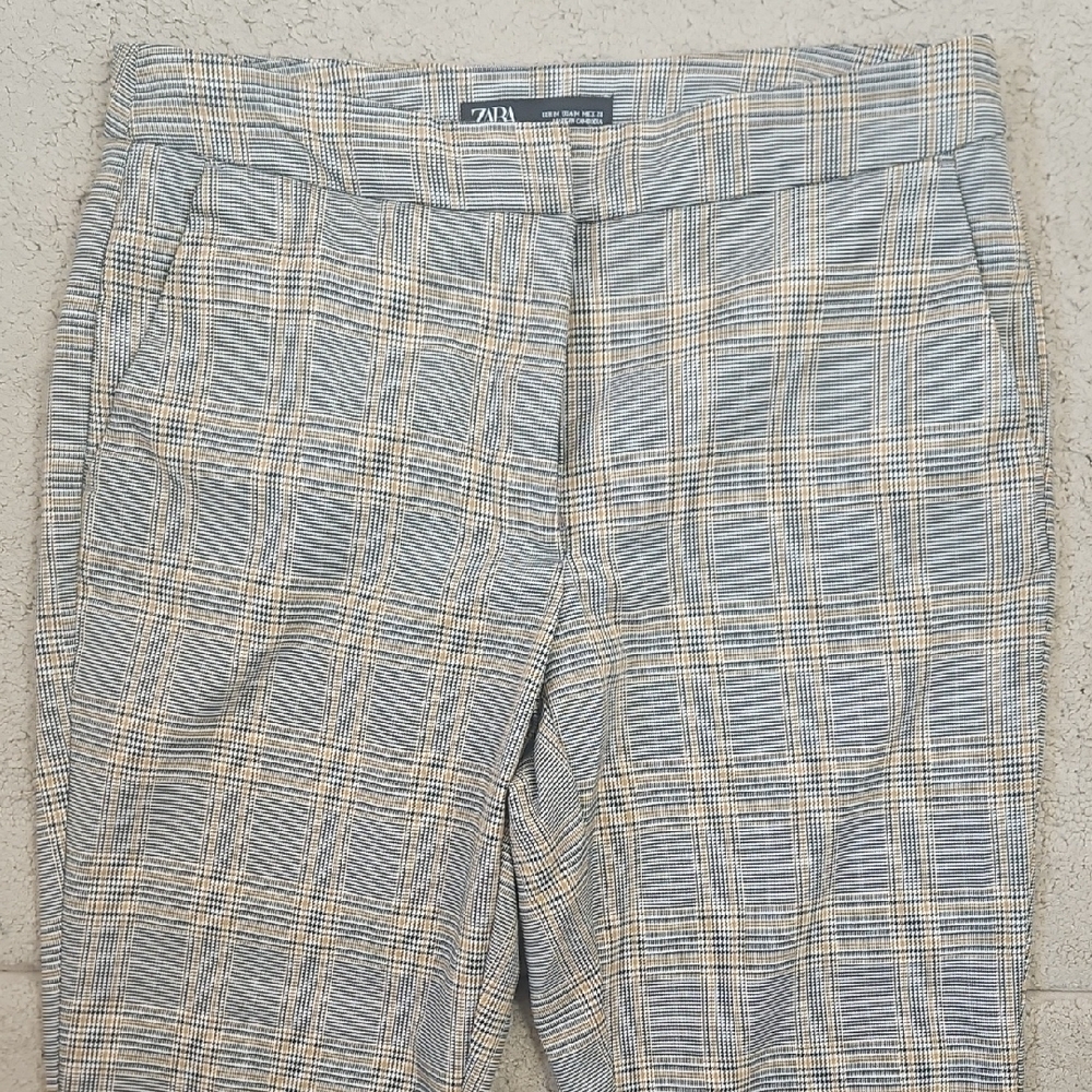 Zara Women's Plaid Gray Checkered Trousers Size Medium - Picture 3 of 6